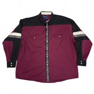 Wrangler Burgundy and Black Casual Button Down Shirt